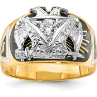 14K Two-Tone Men's Polished and Textured 32nd Degree Scottish Rite Masonic Ring Mounting - Round Setting