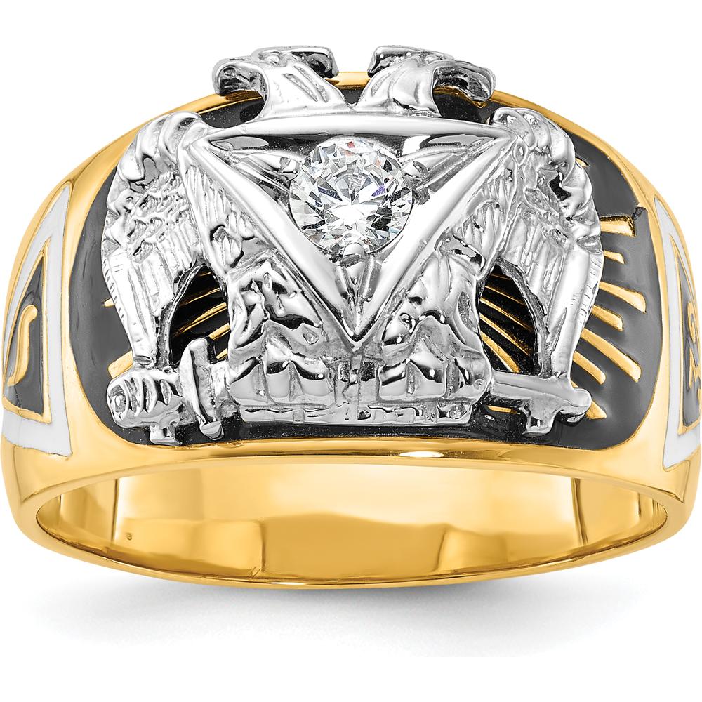 14K Two-Tone Men's Polished and Textured 32nd Degree Scottish Rite Masonic Ring Mounting - Round Setting