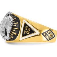 14K Two-Tone Men's Polished and Textured 32nd Degree Scottish Rite Masonic Ring Mounting - Round Setting