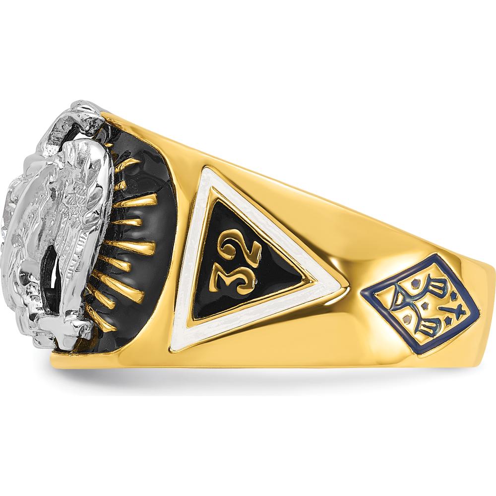 14K Two-Tone Men's Polished and Textured 32nd Degree Scottish Rite Masonic Ring Mounting - Round Setting