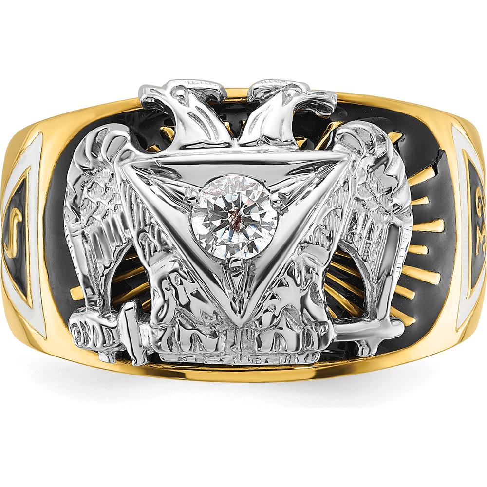 14K Two-Tone Men's Polished and Textured 32nd Degree Scottish Rite Masonic Ring Mounting - Round Setting