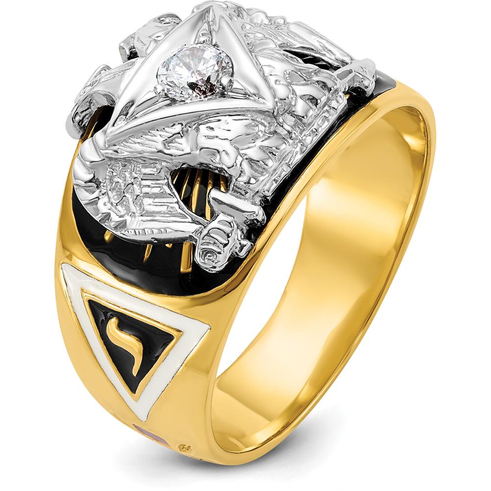 14K Two-Tone Men's Polished and Textured 32nd Degree Scottish Rite Masonic Ring Mounting - Round Setting