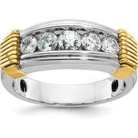 14K Two-Tone Men's Polished and Textured 5-Stone Diamond Ring - 1.00 Carats Total Diamond Weight by IBGoodman