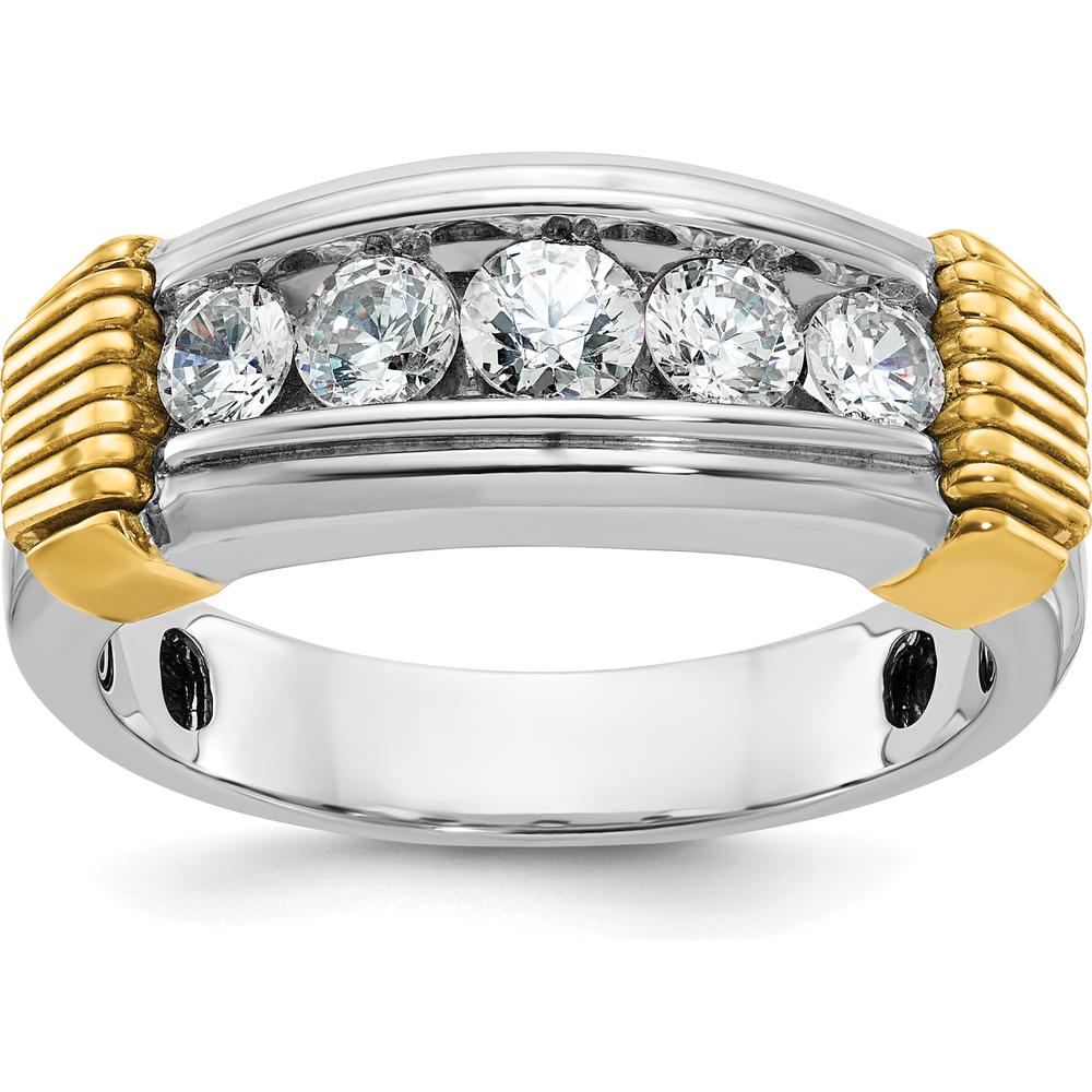 14K Two-Tone Men's Polished and Textured 5-Stone Diamond Ring - 1.00 Carats Total Diamond Weight by IBGoodman