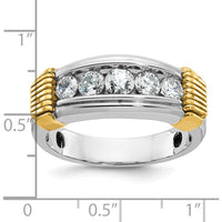 14K Two-Tone Men's Polished and Textured 5-Stone Diamond Ring - 1.00 Carats Total Diamond Weight by IBGoodman