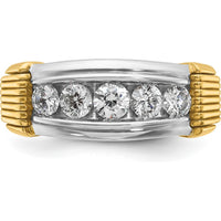 14K Two-Tone Men's Polished and Textured 5-Stone Diamond Ring - 1.00 Carats Total Diamond Weight by IBGoodman