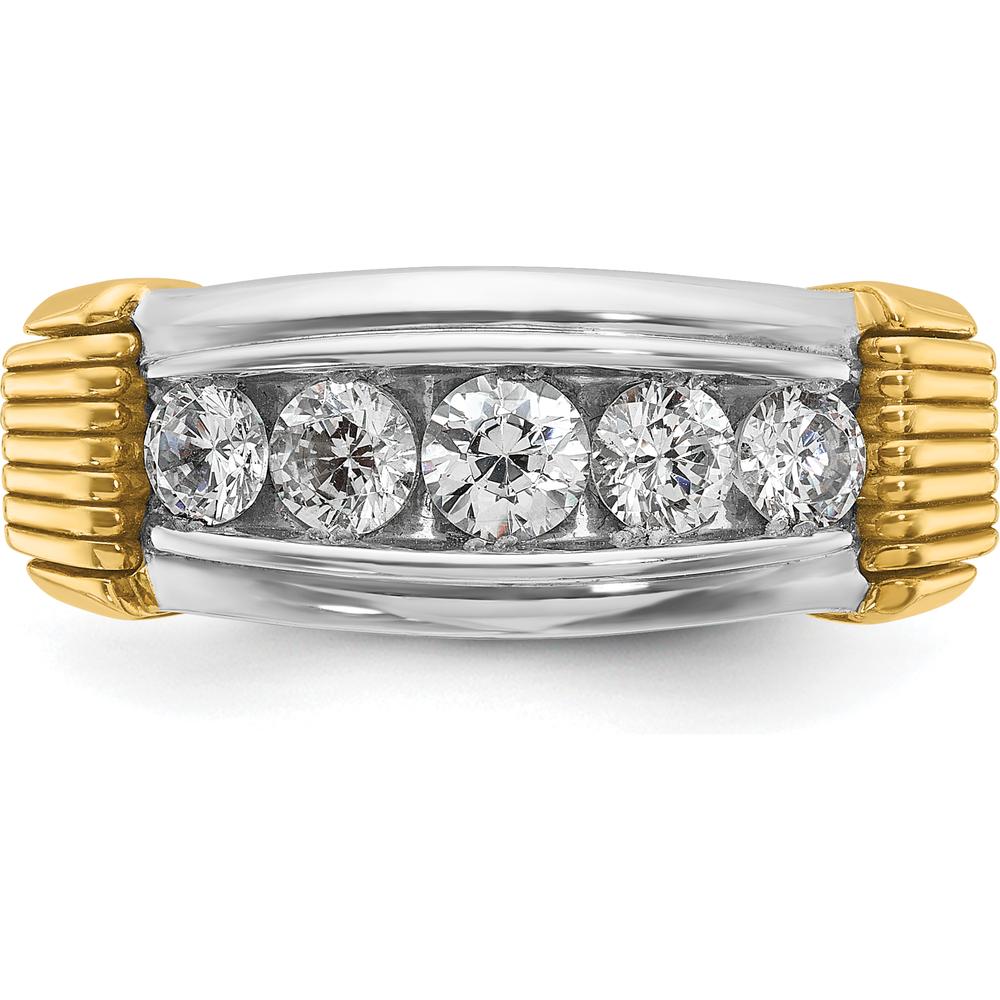 14K Two-Tone Men's Polished and Textured 5-Stone Diamond Ring - 1.00 Carats Total Diamond Weight by IBGoodman