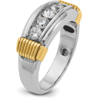 14K Two-Tone Men's Polished and Textured 5-Stone Diamond Ring - 1.00 Carats Total Diamond Weight by IBGoodman