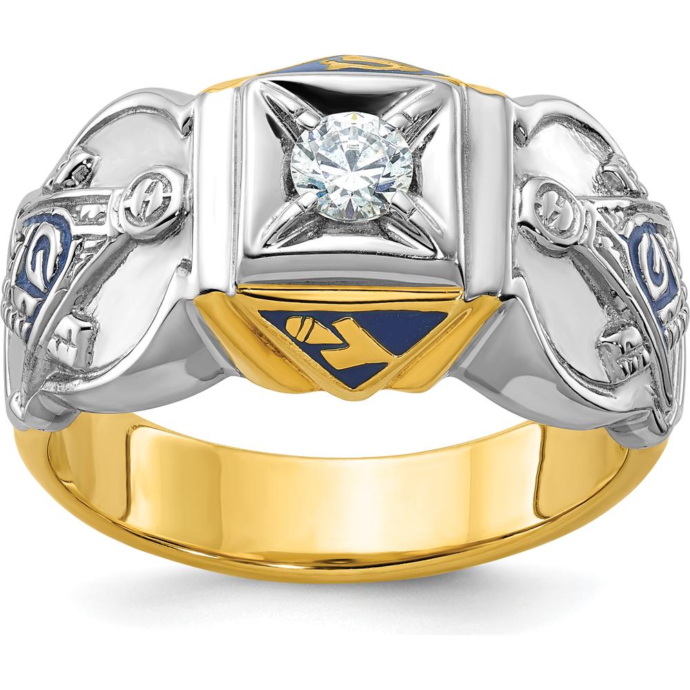 14K Two-Tone Men's Polished and Textured Blue Lodge Master Masonic Ring Mounting by IBGoodman
