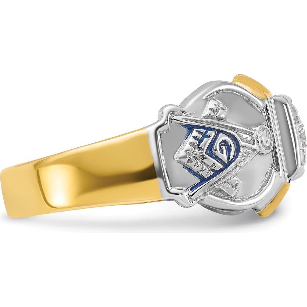 14K Two-Tone Men's Polished and Textured Blue Lodge Master Masonic Ring Mounting by IBGoodman