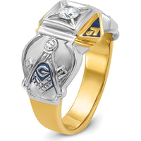 14K Two-Tone Men's Polished and Textured Blue Lodge Master Masonic Ring Mounting by IBGoodman