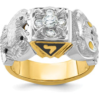14K Two-Tone Men's Polished and Textured Double Eagle Masonic Shriner's Ring with Round Diamonds - 0.30 Carat Total Diamond Weight