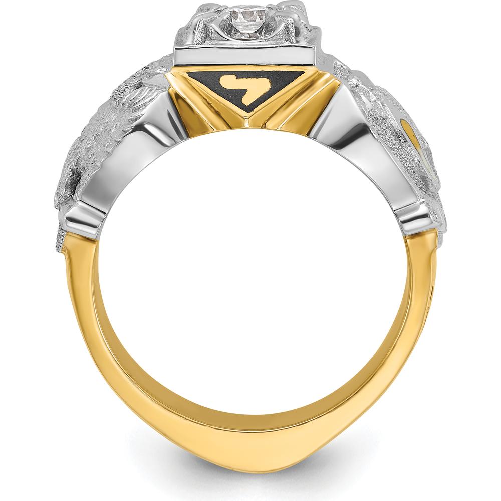 14K Two-Tone Men's Polished and Textured Double Eagle Masonic Shriner's Ring with Round Diamonds - 0.30 Carat Total Diamond Weight