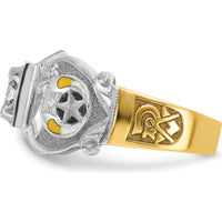14K Two-Tone Men's Polished and Textured Double Eagle Masonic Shriner's Ring with Round Diamonds - 0.30 Carat Total Diamond Weight