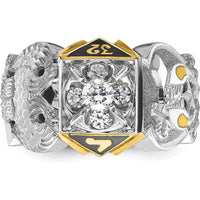14K Two-Tone Men's Polished and Textured Double Eagle Masonic Shriner's Ring with Round Diamonds - 0.30 Carat Total Diamond Weight