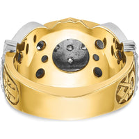 14K Two-Tone Men's Polished and Textured Double Eagle Masonic Shriner's Ring with Round Diamonds - 0.30 Carat Total Diamond Weight