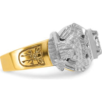 14K Two-Tone Men's Polished and Textured Double Eagle Masonic Shriner's Ring with Round Diamonds - 0.30 Carat Total Diamond Weight