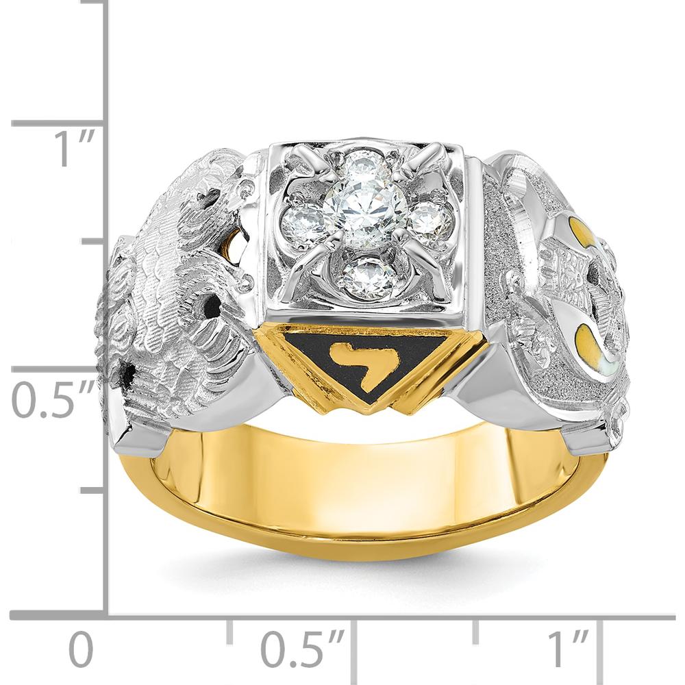 14K Two-Tone Men's Polished and Textured Double Eagle Masonic Shriner's Ring with Round Diamonds - 0.30 Carat Total Diamond Weight