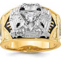 14K Two-Tone Men's Polished and Textured Masonic Ring with 0.25 Carat Round Diamond