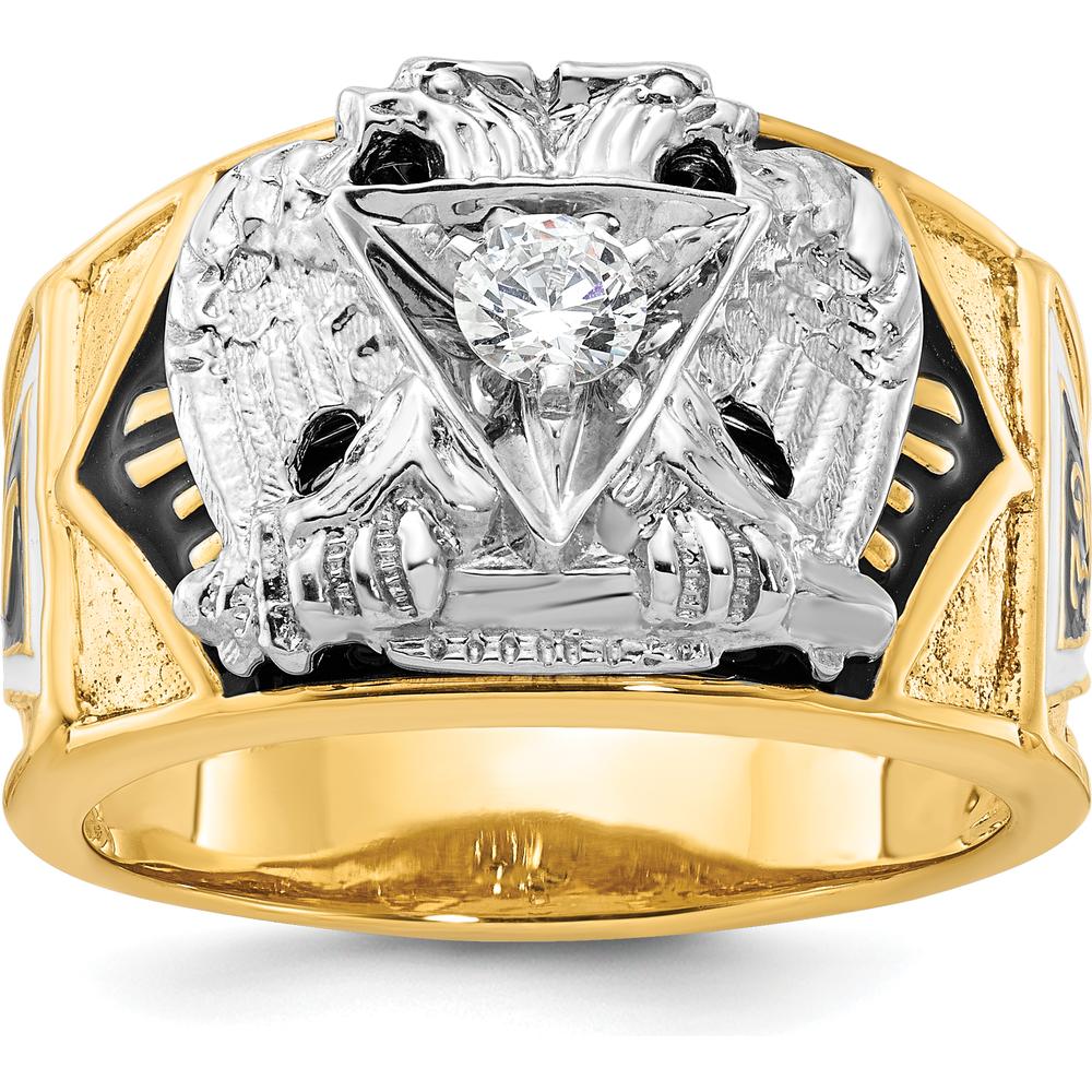 14K Two-Tone Men's Polished and Textured Masonic Ring with 0.25 Carat Round Diamond