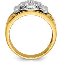 14K Two-Tone Men's Polished and Textured Masonic Ring with 0.25 Carat Round Diamond
