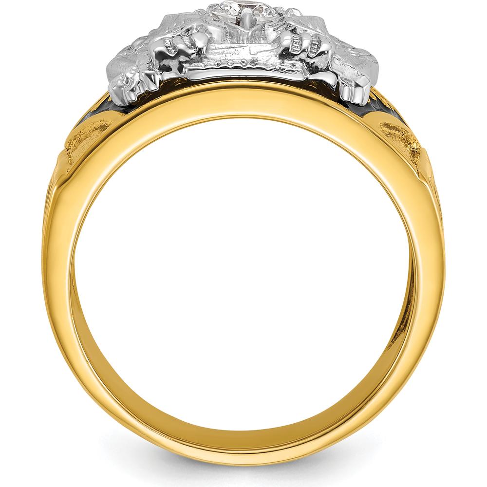 14K Two-Tone Men's Polished and Textured Masonic Ring with 0.25 Carat Round Diamond