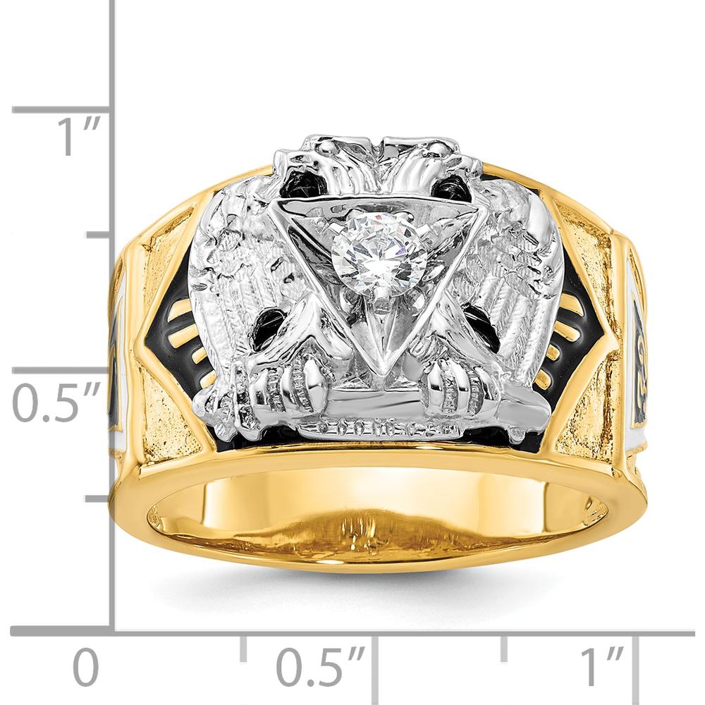14K Two-Tone Men's Polished and Textured Masonic Ring with 0.25 Carat Round Diamond