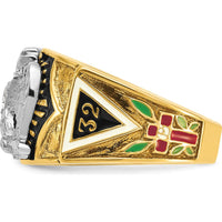 14K Two-Tone Men's Polished and Textured Masonic Ring with 0.25 Carat Round Diamond