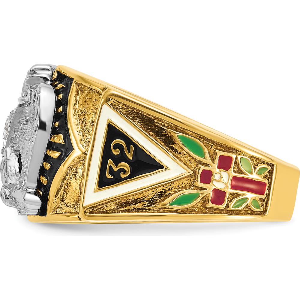 14K Two-Tone Men's Polished and Textured Masonic Ring with 0.25 Carat Round Diamond