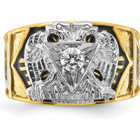 14K Two-Tone Men's Polished and Textured Masonic Ring with 0.25 Carat Round Diamond