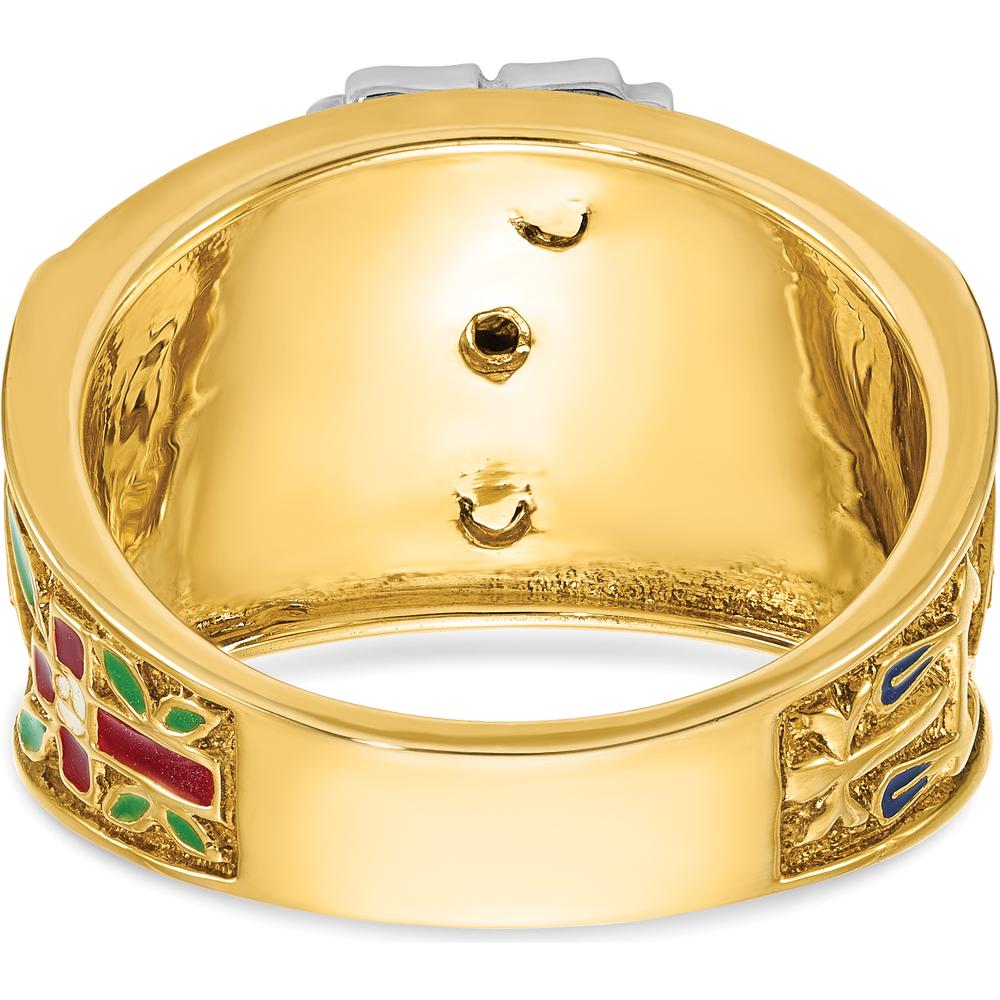 14K Two-Tone Men's Polished and Textured Masonic Ring with 0.25 Carat Round Diamond