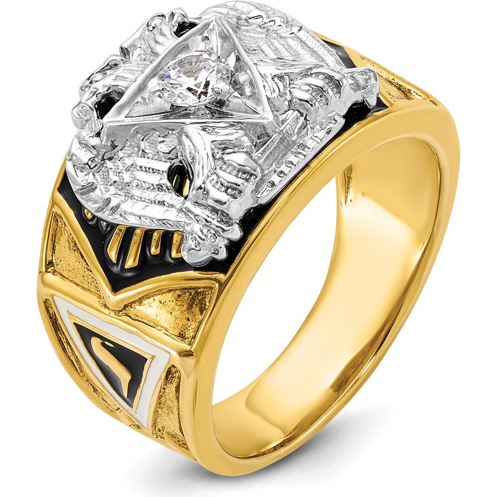 14K Two-Tone Men's Polished and Textured Masonic Ring with 0.25 Carat Round Diamond