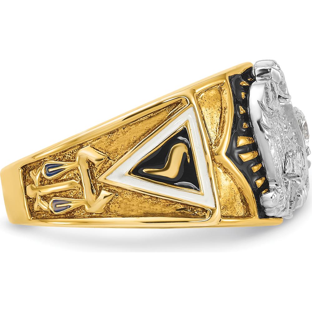 14K Two-Tone Men's Polished and Textured Masonic Ring with 0.25 Carat Round Diamond