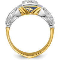 14K Two-Tone Men's Polished and Textured Masonic Ring with 0.5 Carats Diamond by IBGoodman