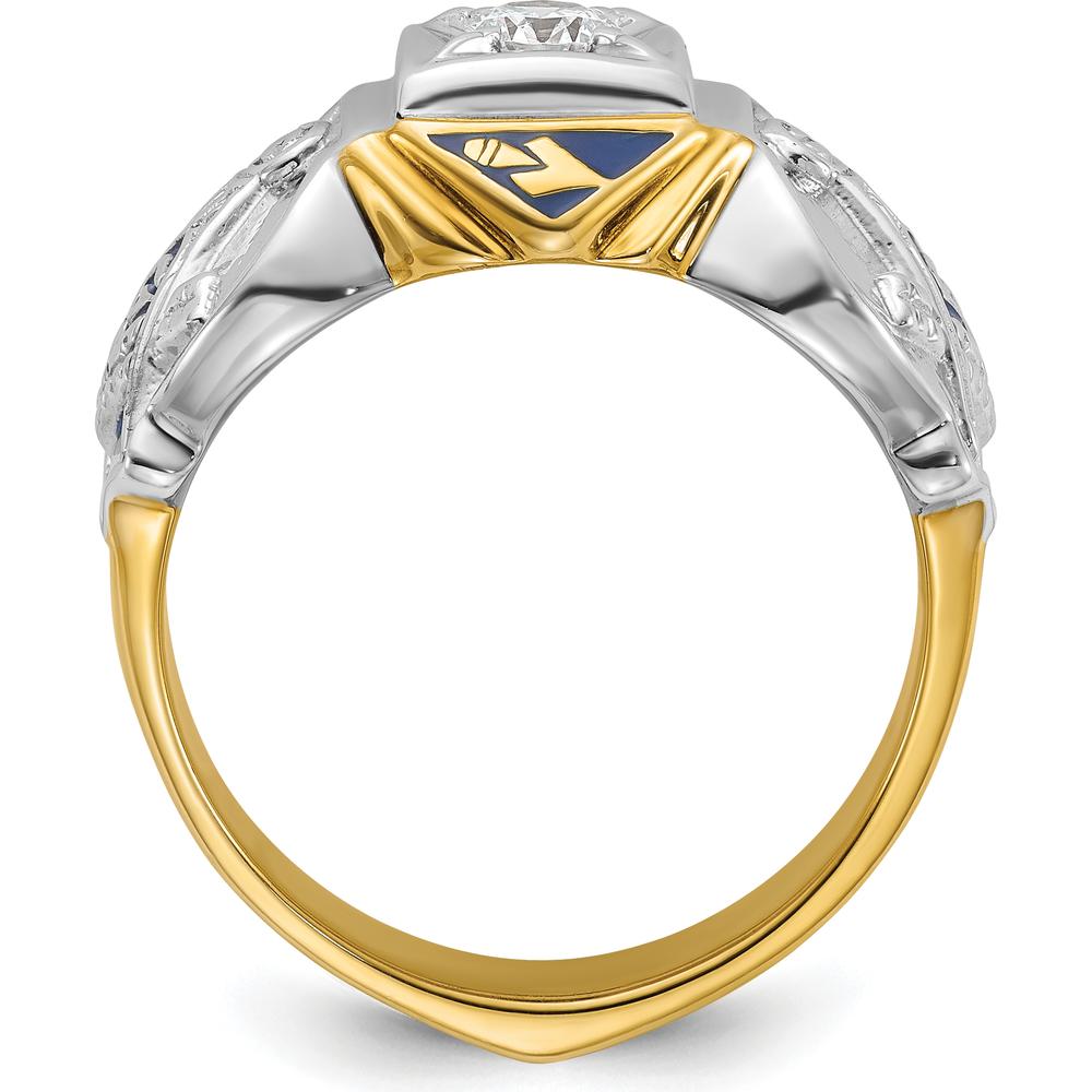 14K Two-Tone Men's Polished and Textured Masonic Ring with 0.5 Carats Diamond by IBGoodman