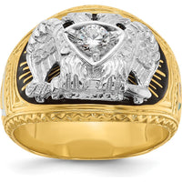 14K Two-Tone Men's Polished and Textured Masonic Ring with Round Diamond - 0.25 Carat Total Diamond Weight