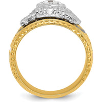 14K Two-Tone Men's Polished and Textured Masonic Ring with Round Diamond - 0.25 Carat Total Diamond Weight