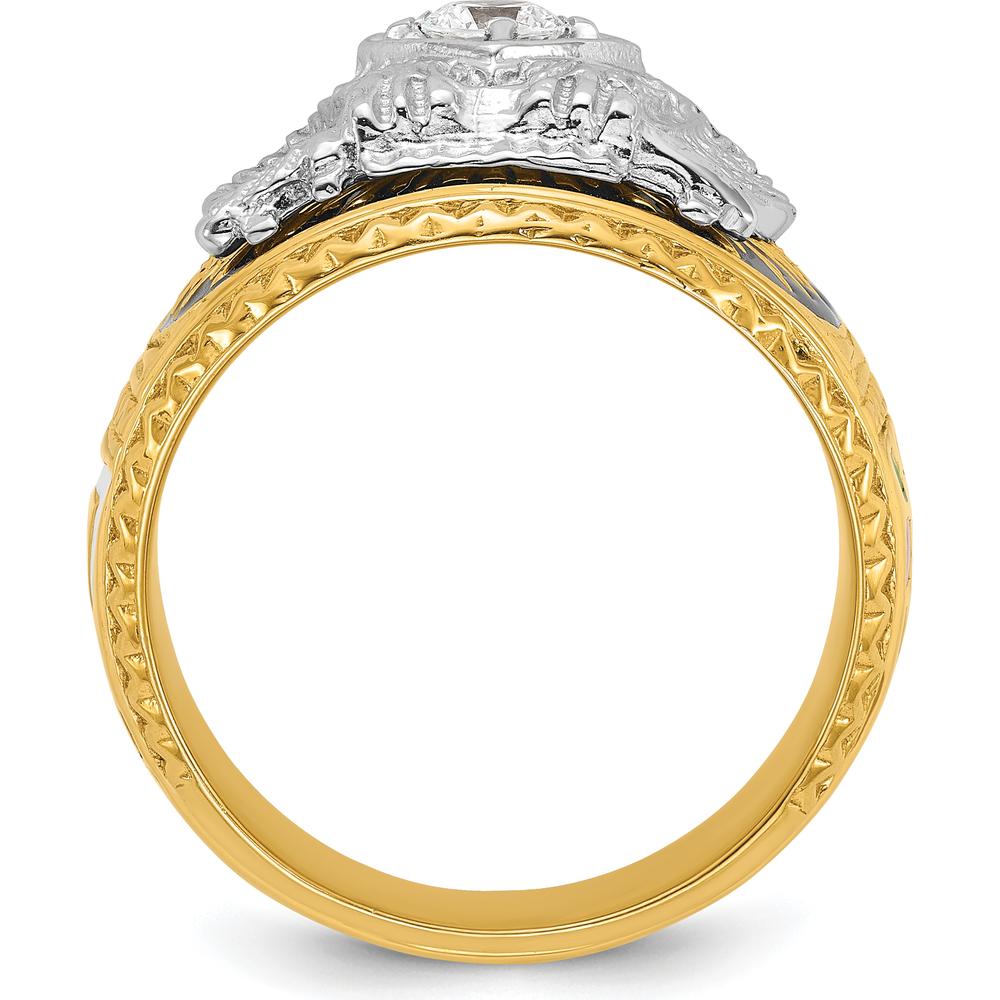 14K Two-Tone Men's Polished and Textured Masonic Ring with Round Diamond - 0.25 Carat Total Diamond Weight