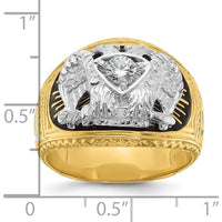 14K Two-Tone Men's Polished and Textured Masonic Ring with Round Diamond - 0.25 Carat Total Diamond Weight