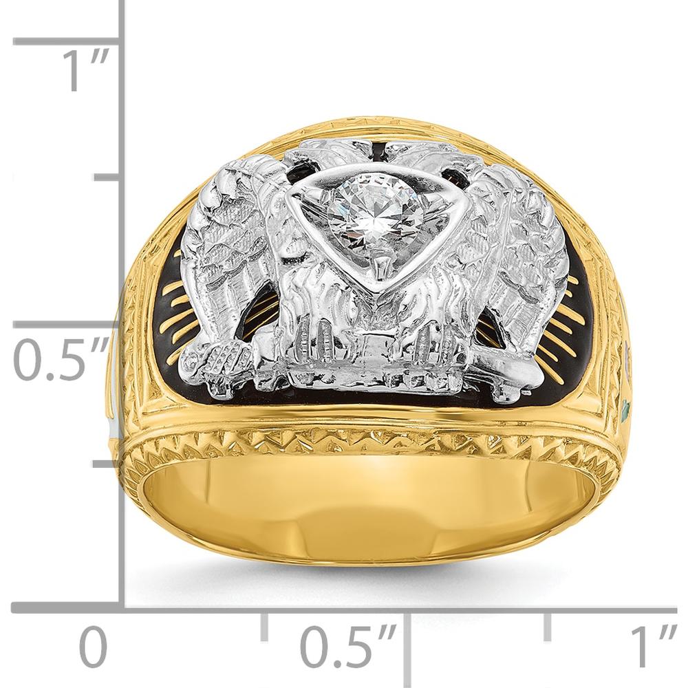 14K Two-Tone Men's Polished and Textured Masonic Ring with Round Diamond - 0.25 Carat Total Diamond Weight