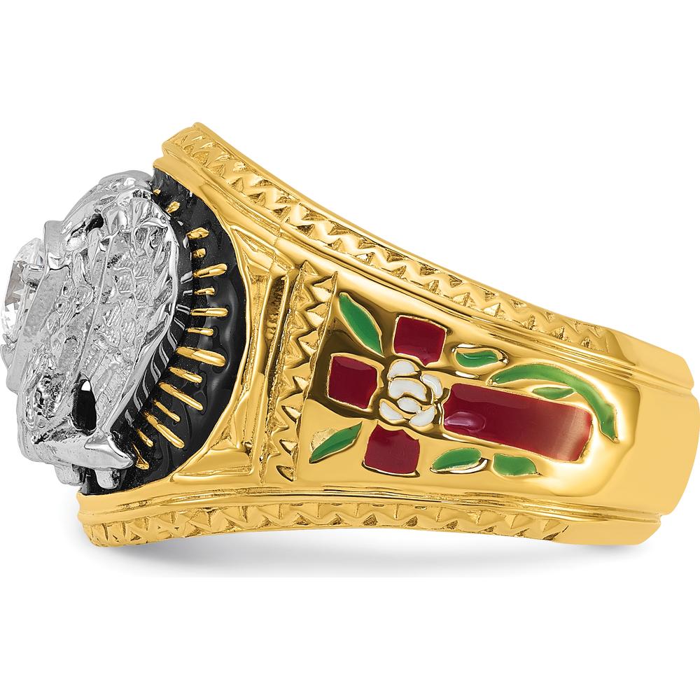 14K Two-Tone Men's Polished and Textured Masonic Ring with Round Diamond - 0.25 Carat Total Diamond Weight