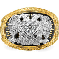 14K Two-Tone Men's Polished and Textured Masonic Ring with Round Diamond - 0.25 Carat Total Diamond Weight