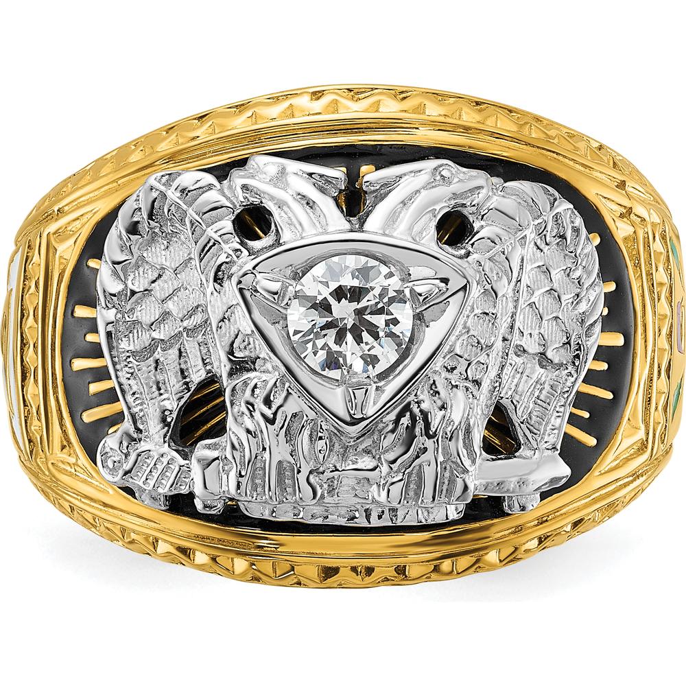 14K Two-Tone Men's Polished and Textured Masonic Ring with Round Diamond - 0.25 Carat Total Diamond Weight