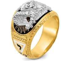 14K Two-Tone Men's Polished and Textured Masonic Ring with Round Diamond - 0.25 Carat Total Diamond Weight