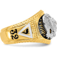 14K Two-Tone Men's Polished and Textured Masonic Ring with Round Diamond - 0.25 Carat Total Diamond Weight
