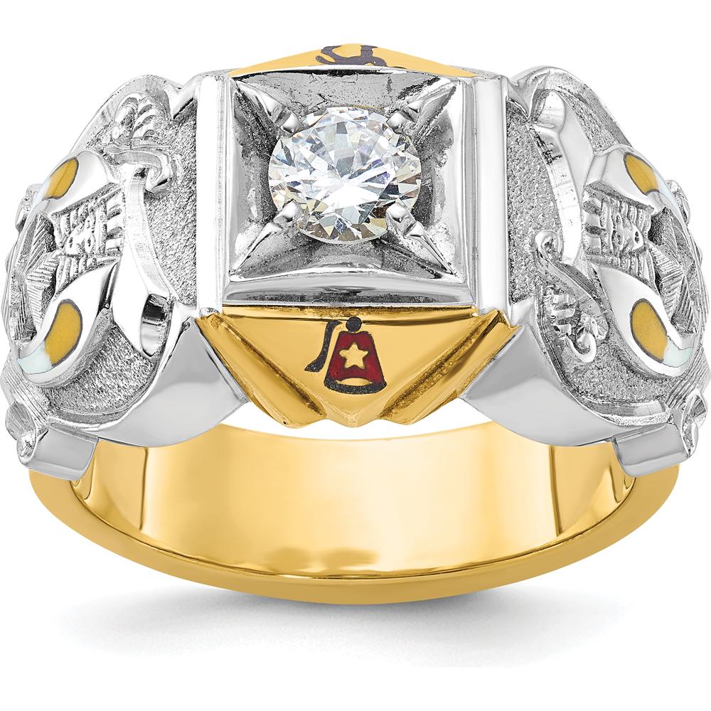 14K Two-Tone Men's Polished and Textured Masonic Shriner's Ring Mounting