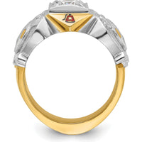 14K Two-Tone Men's Polished and Textured Masonic Shriner's Ring Mounting
