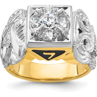 14K Two-Tone Men's Polished and Textured Masonic Shriner's Ring with Round Diamonds - 0.52 Carats Total Diamond Weight by IBGoodman