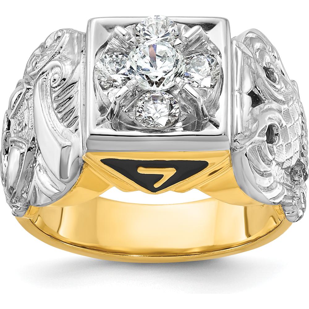 14K Two-Tone Men's Polished and Textured Masonic Shriner's Ring with Round Diamonds - 0.52 Carats Total Diamond Weight by IBGoodman