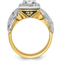 14K Two-Tone Men's Polished and Textured Masonic Shriner's Ring with Round Diamonds - 0.52 Carats Total Diamond Weight by IBGoodman